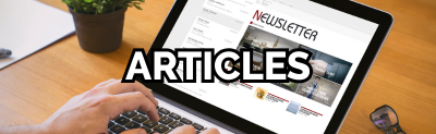 Text "Articles" over a person searching on a computer for news
