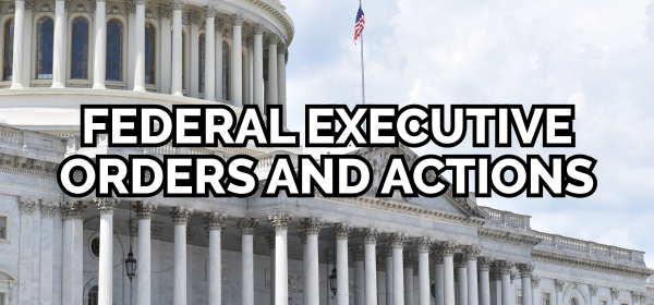 Text: "Federal Executive Orders and Actions" over U.S. Capitol Building