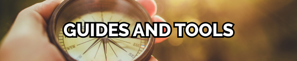 Text "Guides and tools" over someone holding a compass