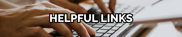 Text "Helpful Links" over a person typing on a keyboard