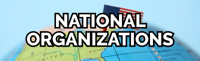 Text "National Organizations" over map of US with American flag