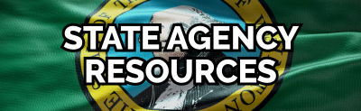Text "State Agency Resources" over flag of Washington state