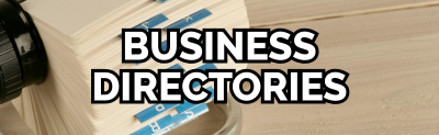 Text "business directories" over a Roladex of contacts