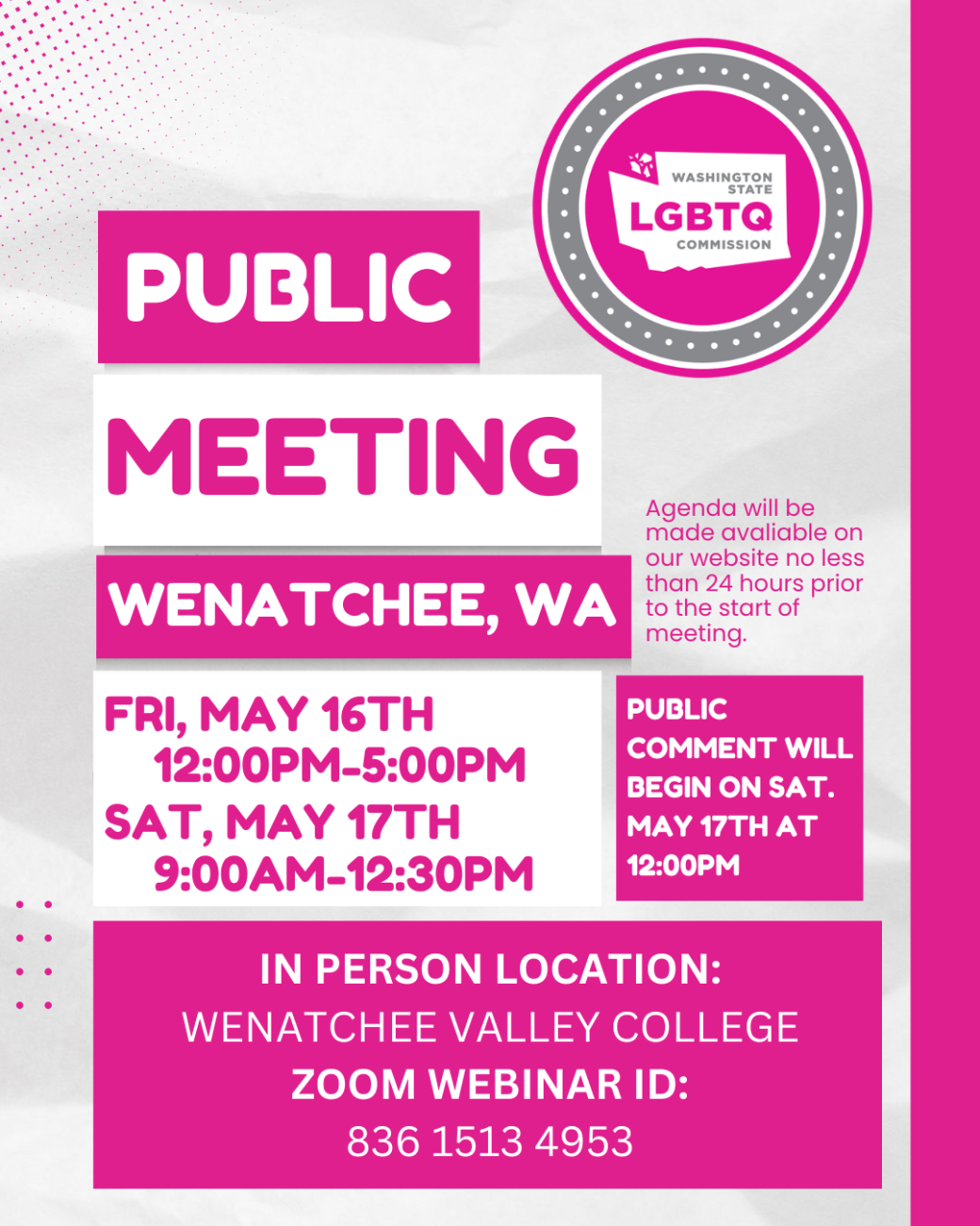 May Public Meeting Flyer - See Text to Left for more information