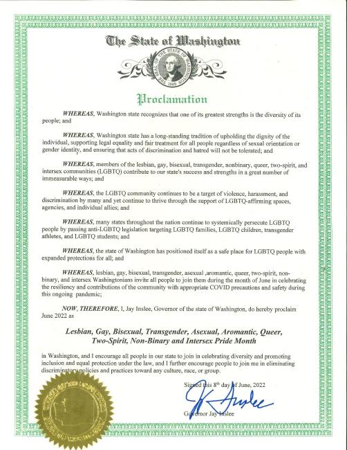 Governor Inslee Signs 2022 LGBTQ Pride Month Proclamation Washington